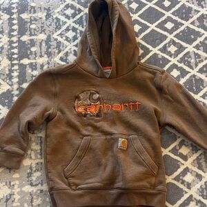 Carhartt Kids Hoodie in Brown with Orange Logo